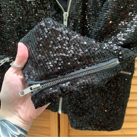 We The Free Midnight Message Black/Sliver Sequin Jacket Small - Picture 6 of 7